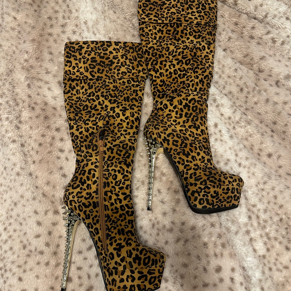 Leopard Print Platform Stiletto Boots